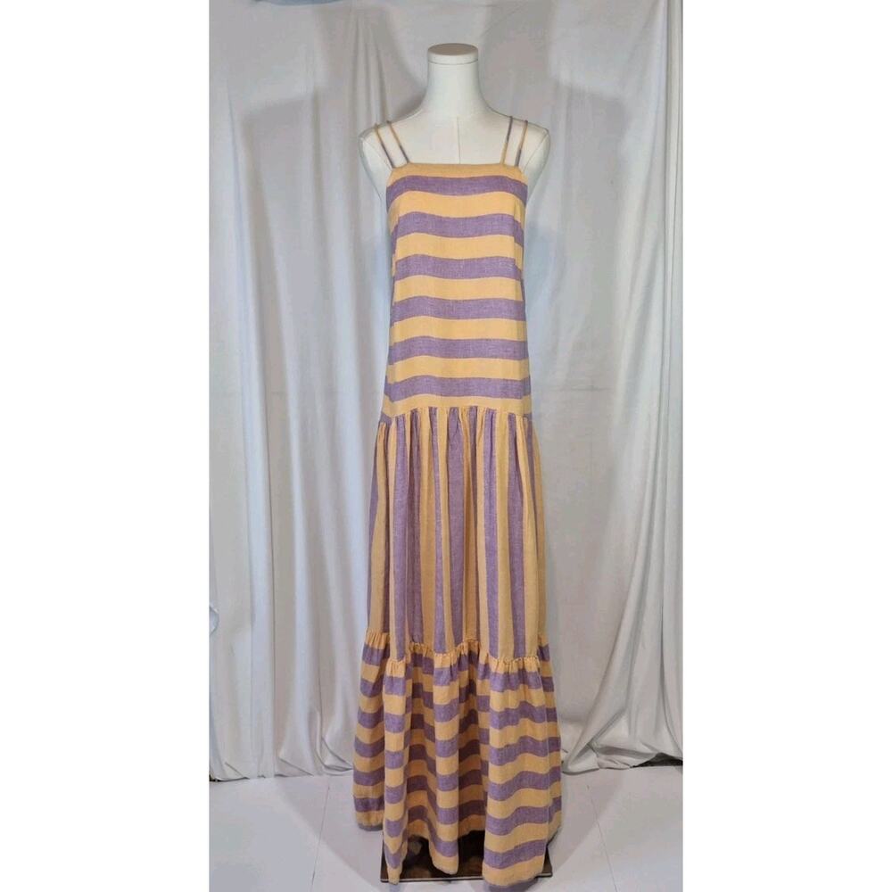 Anthropologie Grommet Halter Orange Purple Linen Blend Maxi Dress Medium - Picture 4 of 13